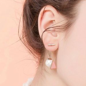 Faux Pearl and Triangle Detail Drop Earrings